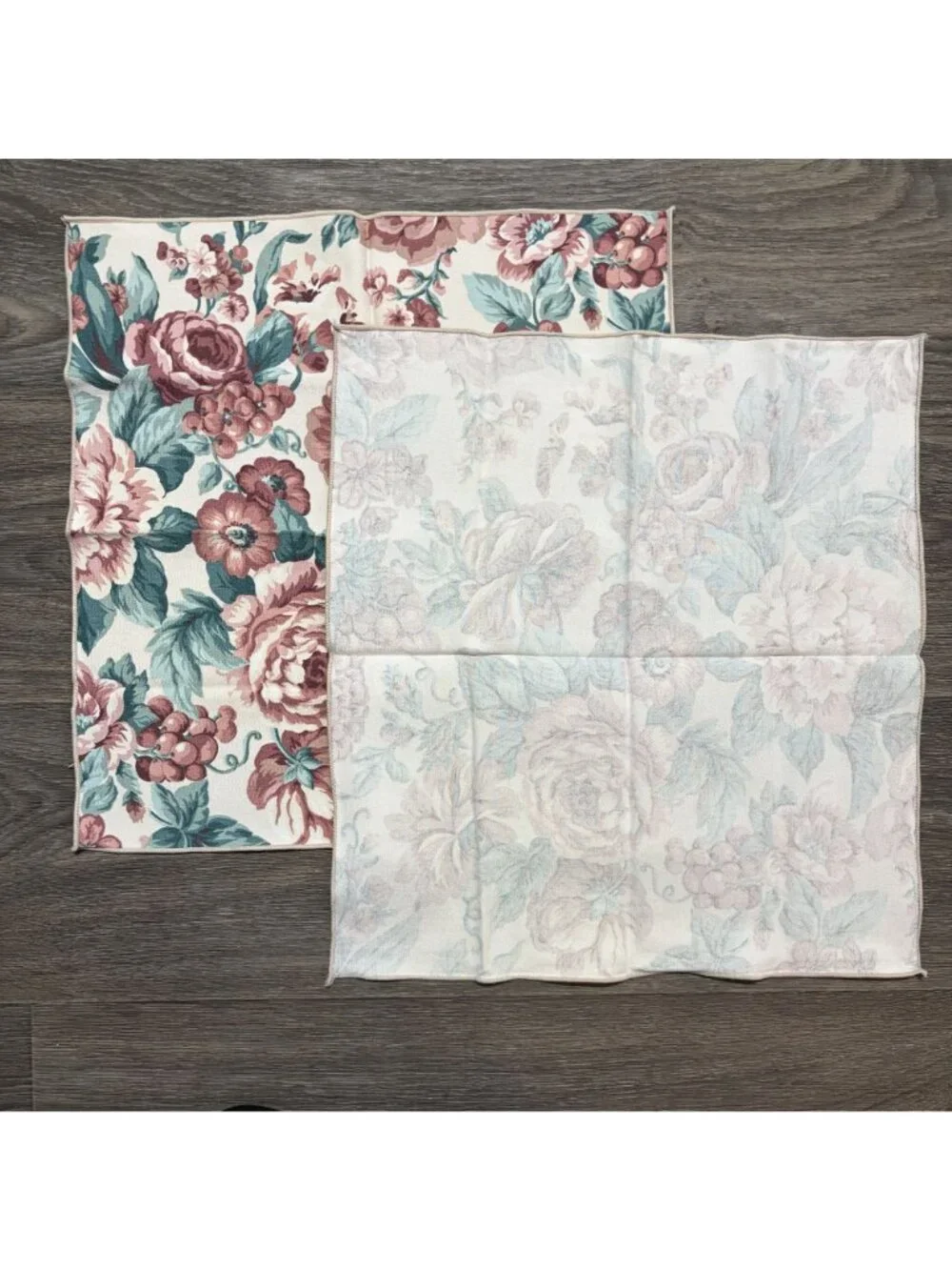 Set 4 Floral Rose Print Cloth Napkins Pink Green Vintage 90s Pastel Cottagecore